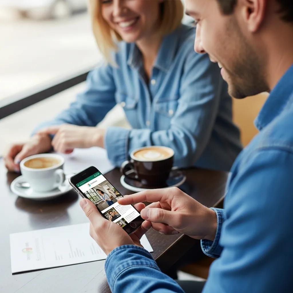 Customer engaging with a mobile-friendly website while enjoying coffee in a cafe, illustrating the benefits of mobile-first design for local businesses.