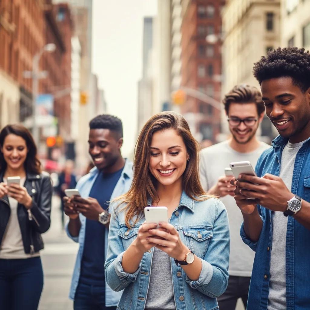 People using mobile devices in an urban environment, illustrating the importance of mobile-first design for enhancing local SEO rankings.